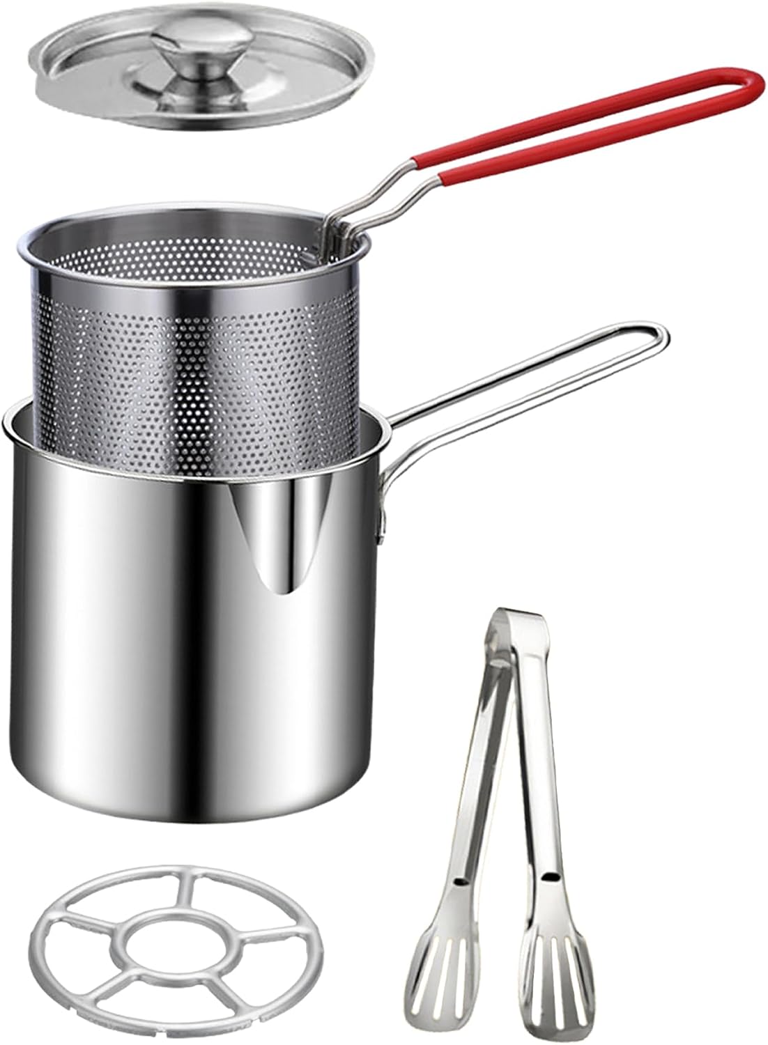 🍟304 stainless steel pot with detachable drain basket and food tongs