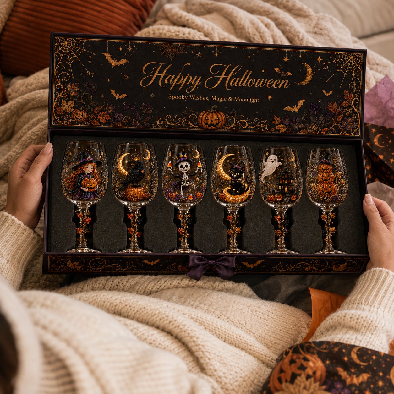 ๐ฅLAST DAY 50% OFF - ๐ Halloween 3D Wine Glass Collection Gift Box Set โ 6 Spooky Collectible Designs ๐๐ท