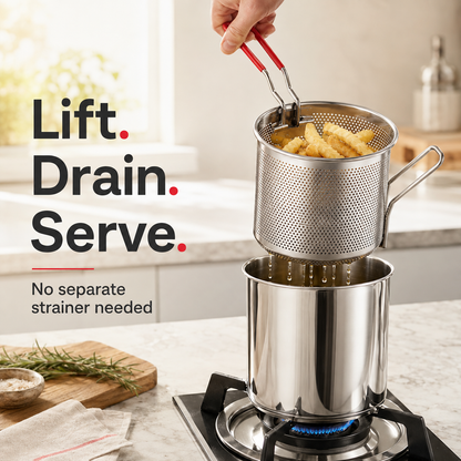 🍟304 stainless steel pot with detachable drain basket and food tongs
