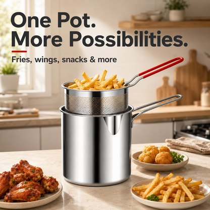 🍟304 stainless steel pot with detachable drain basket and food tongs