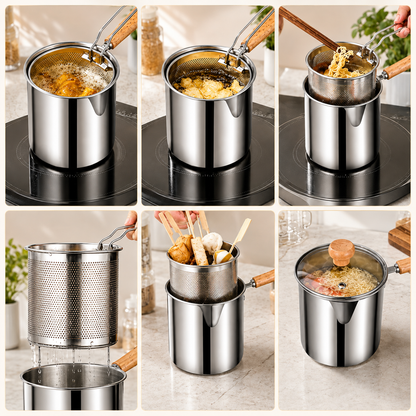 🍟304 stainless steel pot with detachable drain basket and food tongs