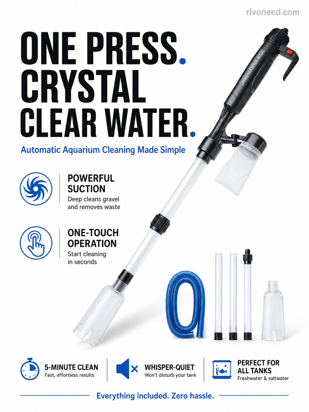 🐠50% OFF NOW! Electric Aquarium Gravel Cleaner – Powerful Suction Fish Tank Vacuum Siphon, Easy Gravel Cleaning & Water Changing, Automatic Aquarium Maintenance Tool