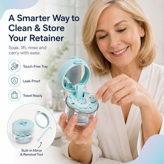 💧 2-in-1 Retainer & Denture Cleaning Case with Magnetic Lift Tray