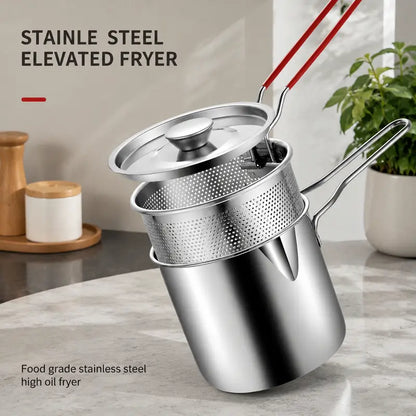 🍟304 stainless steel pot with detachable drain basket and food tongs