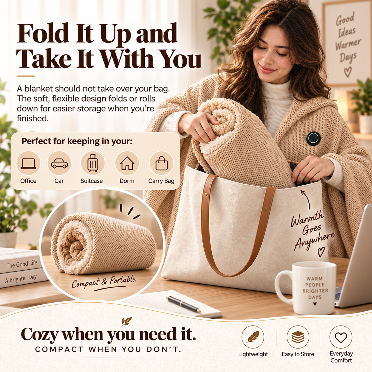 USB Heated Wearable Blanket – 3 Heat Settings & Soft Double-Sided Comfort