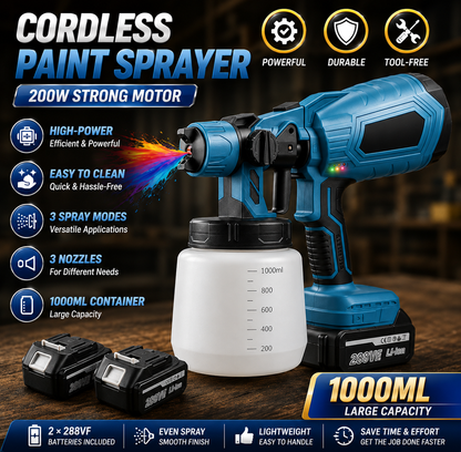 🎨 Cordless Electric Paint Sprayer – 1000ML High-Power Spray Gun with Battery