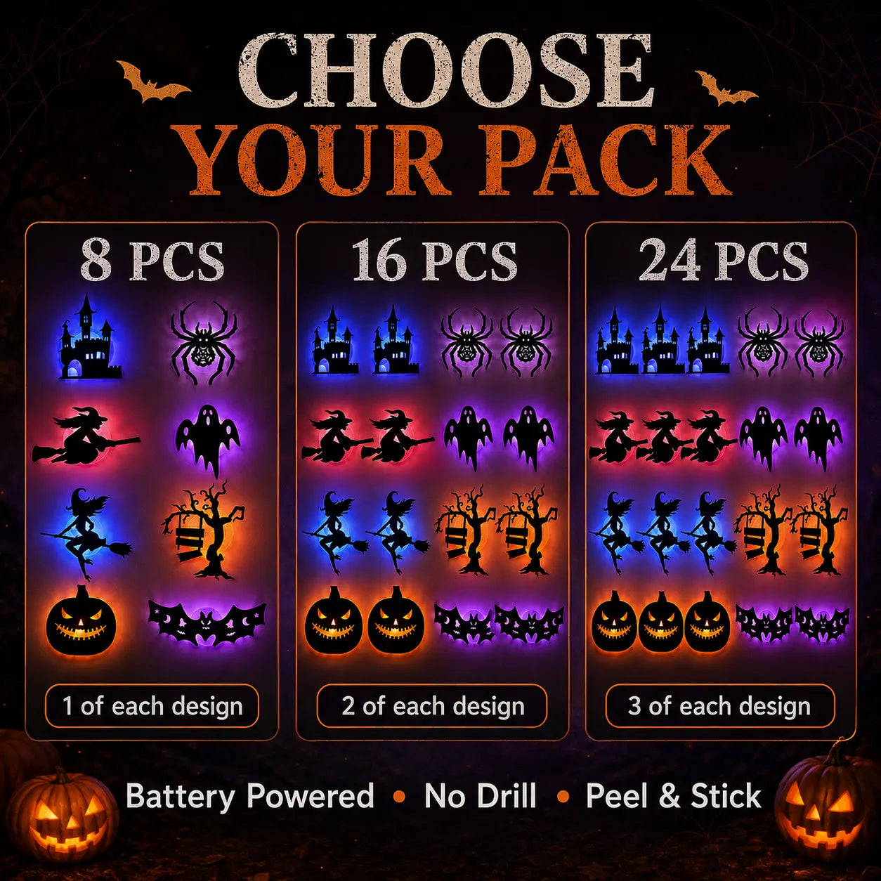Halloween LED Wall Decor Lights, Peel & Stick Battery Powered Silhouette Stickers