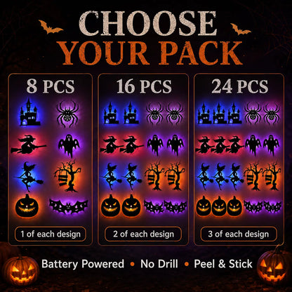 Halloween LED Wall Decor Lights, Peel & Stick Battery Powered Silhouette Stickers