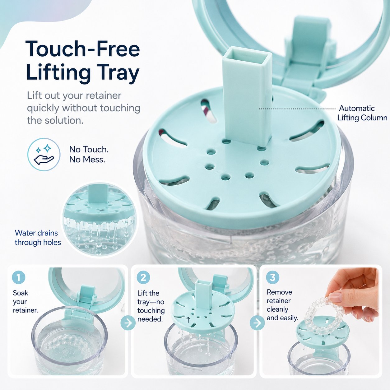 💧 2-in-1 Retainer & Denture Cleaning Case with Magnetic Lift Tray