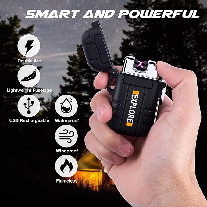 🔥 Gas-Free Electric Lighter Rechargeable USB-C with LED Flashlight