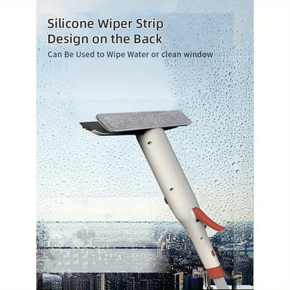 3-in-1 Glass Cleaning Kit with Spray, Wash and Scraper - Great for tall windows, shower doors and car windshields - Durable metal pole, includes silicone scraper