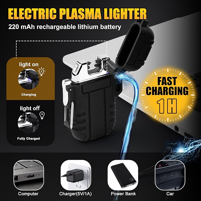 🔥 Gas-Free Electric Lighter Rechargeable USB-C with LED Flashlight
