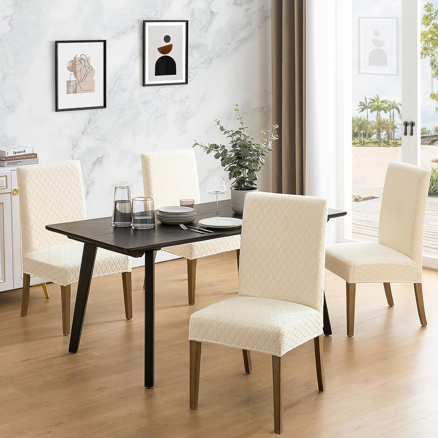 Premium Solid Waterproof Stretch Chair Covers for Home, Kitchen, Banquet