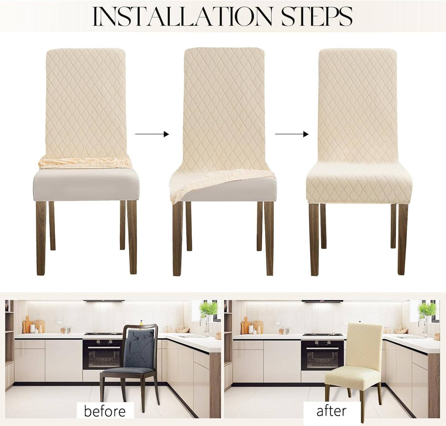 Premium Solid Waterproof Stretch Chair Covers for Home, Kitchen, Banquet