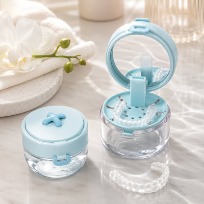 💧 2-in-1 Retainer & Denture Cleaning Case with Magnetic Lift Tray