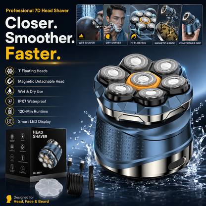 🔥 7D Electric Head Shaver for Men – Wet & Dry Magnetic Rotary Razor