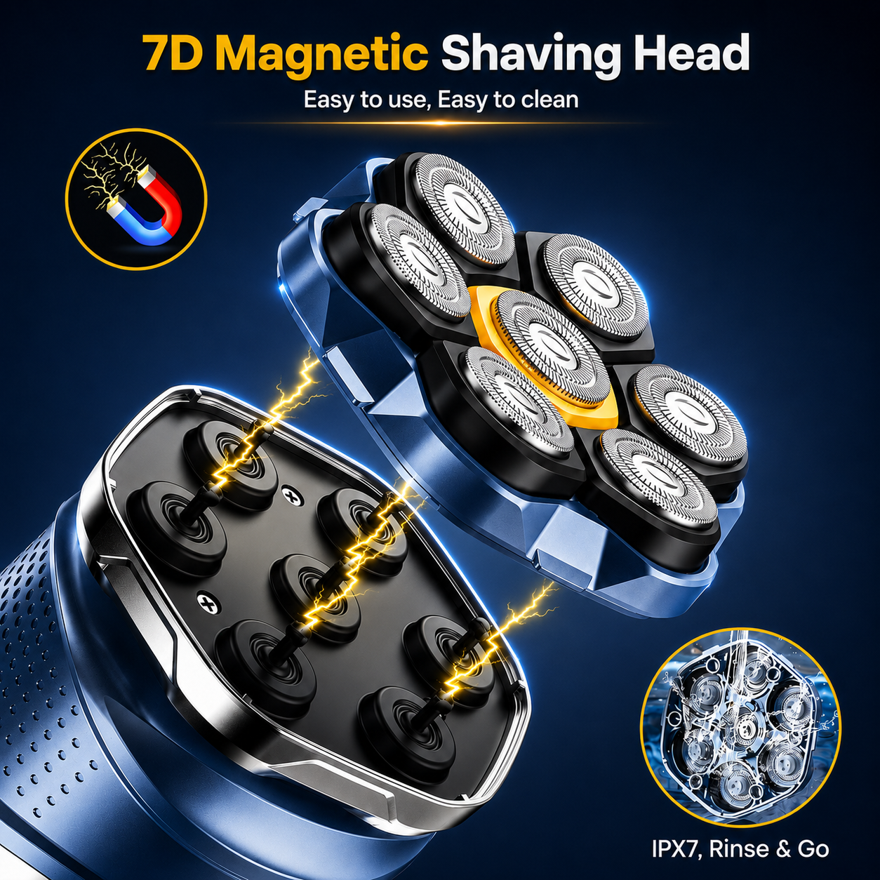 🔥 7D Electric Head Shaver for Men – Wet & Dry Magnetic Rotary Razor