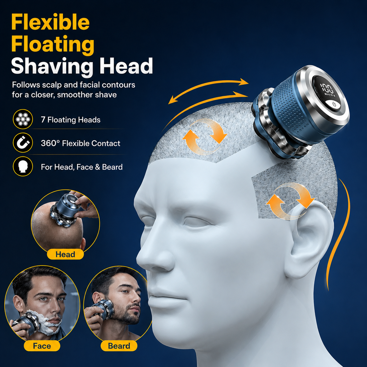 🔥 7D Electric Head Shaver for Men – Wet & Dry Magnetic Rotary Razor