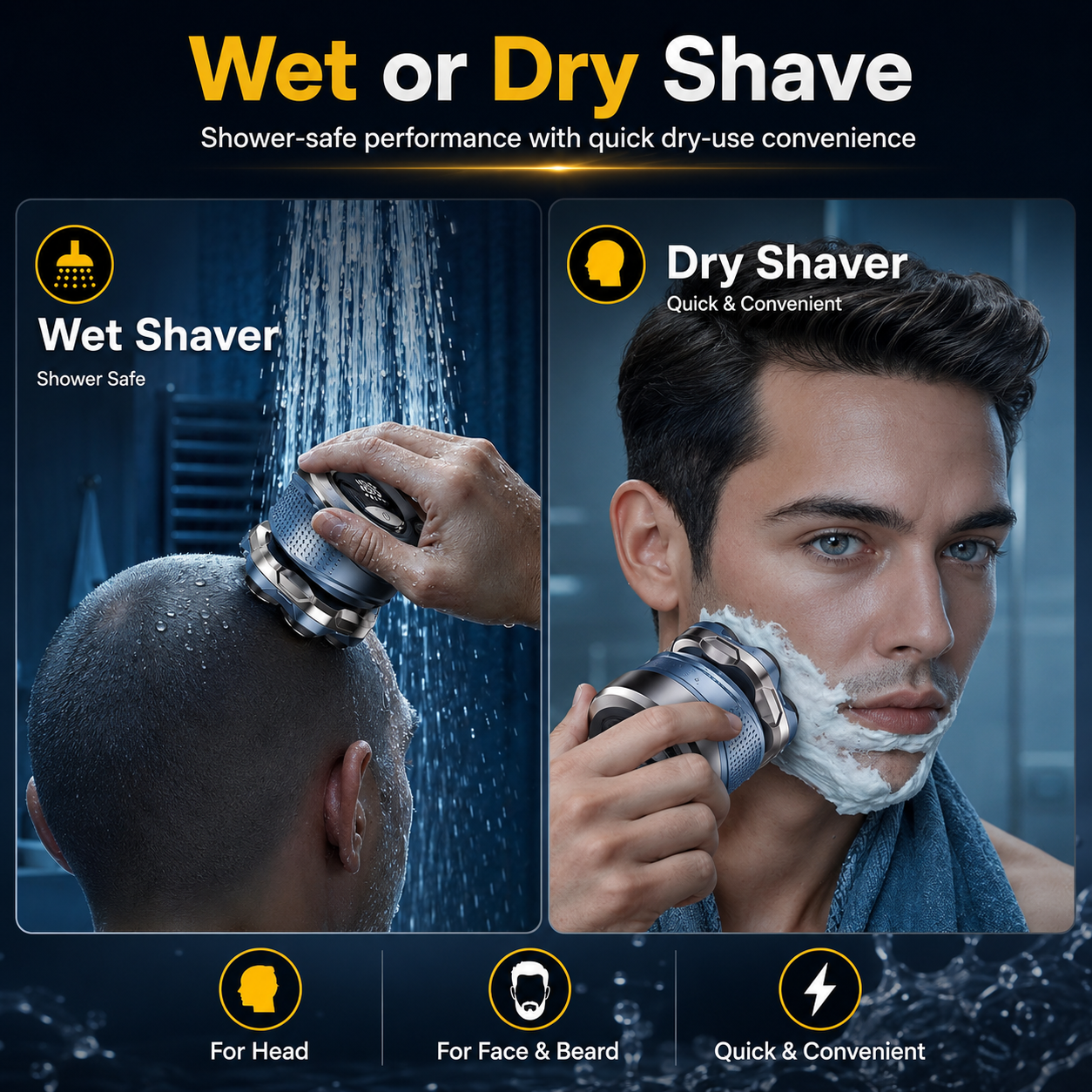 🔥 7D Electric Head Shaver for Men – Wet & Dry Magnetic Rotary Razor