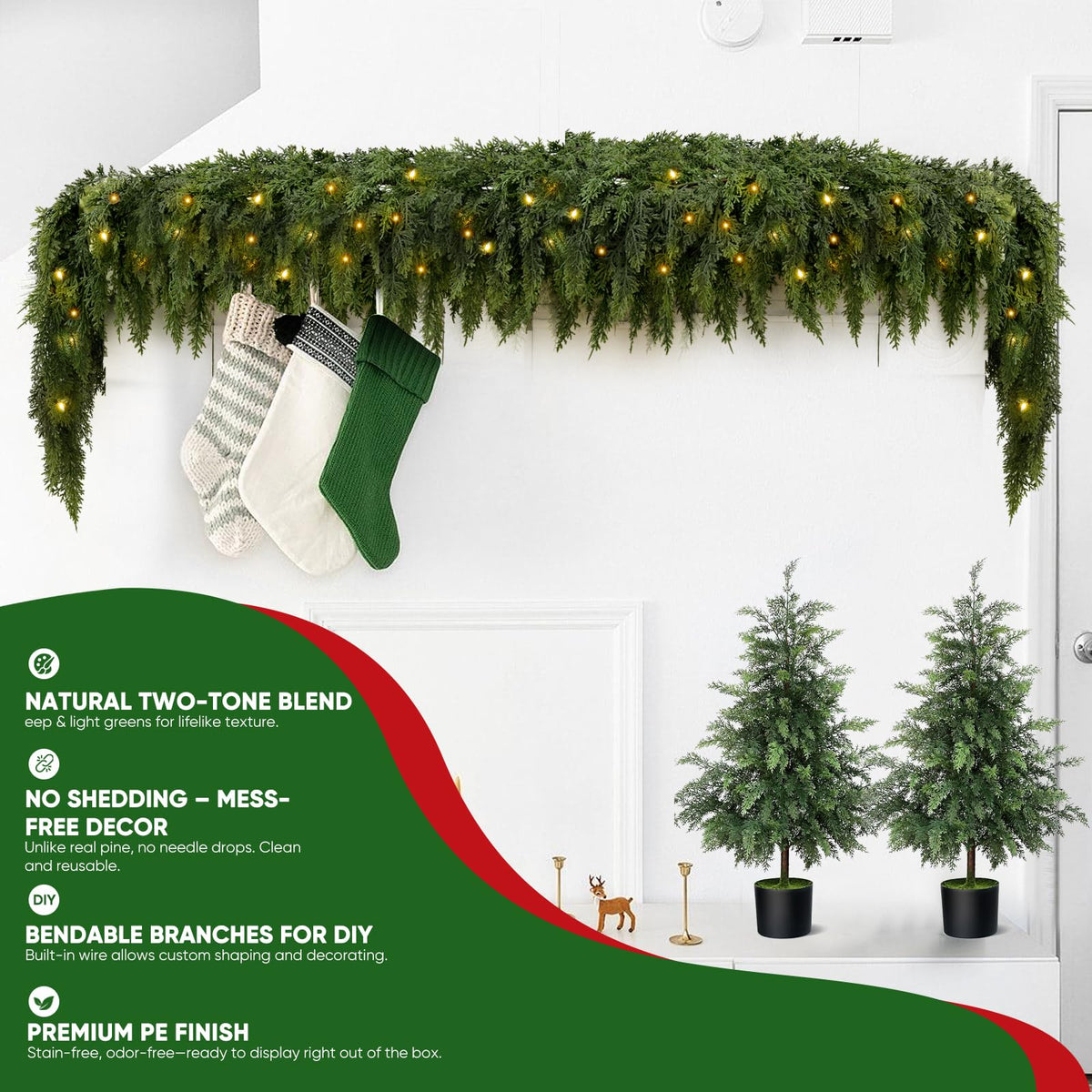 🏆5K+ people purchased it in the past week💥 Pre-lit Christmas Cedar Garland