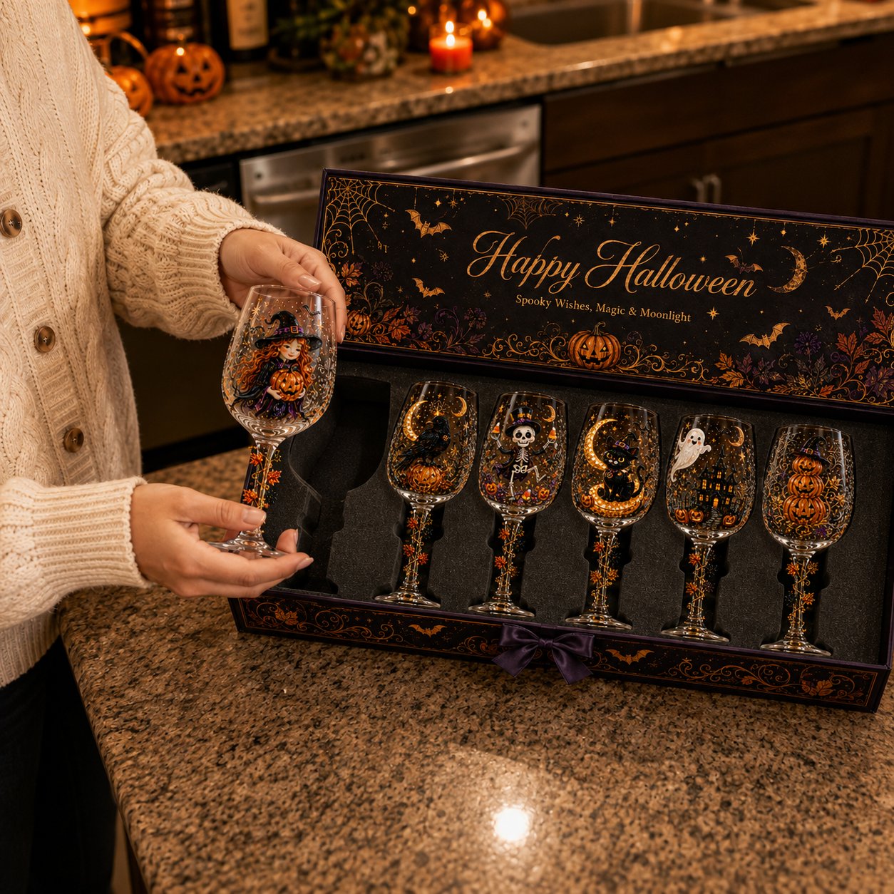 🔥LAST DAY 50% OFF - 🎁 Halloween 3D Wine Glass Collection Gift Box Set – 6 Spooky Collectible Designs 🎃🍷