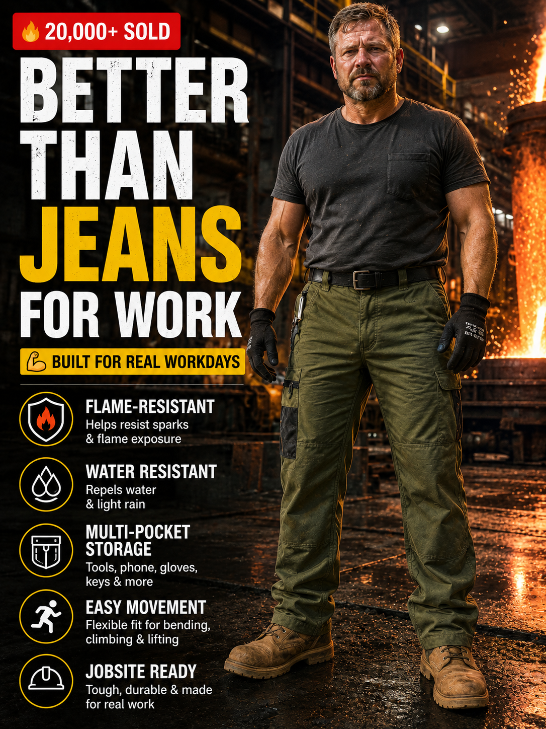 🔥 85,000+ Sold | Men’s FR Tactical Work Pants – Flame-Resistant, Tougher Than Jeans 💪