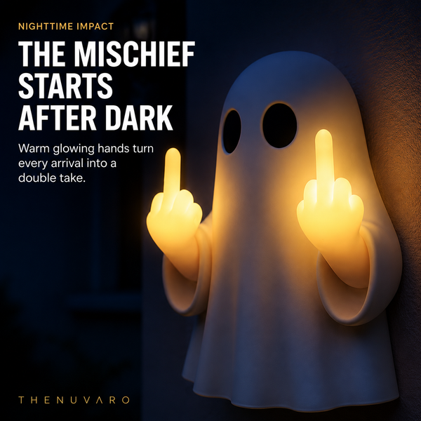 Halloween 50% Off Sale👻Ghost Wall Light, Cute Ghost Night Light with Middle Finger Gesture, Funny LED Wall Lamp for Bedroom Halloween Decor Home Office Gift