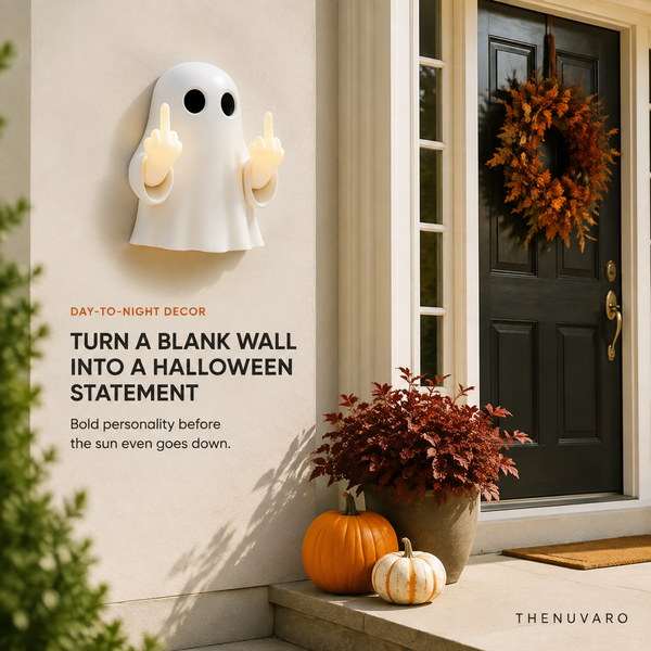 Halloween 50% Off Sale👻Ghost Wall Light, Cute Ghost Night Light with Middle Finger Gesture, Funny LED Wall Lamp for Bedroom Halloween Decor Home Office Gift