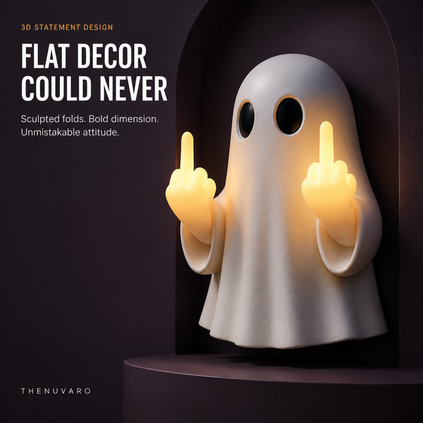 Halloween 50% Off Sale👻Ghost Wall Light, Cute Ghost Night Light with Middle Finger Gesture, Funny LED Wall Lamp for Bedroom Halloween Decor Home Office Gift