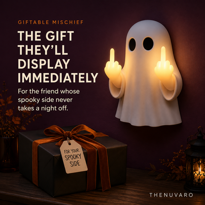 Halloween 50% Off Sale👻Ghost Wall Light, Cute Ghost Night Light with Middle Finger Gesture, Funny LED Wall Lamp for Bedroom Halloween Decor Home Office Gift