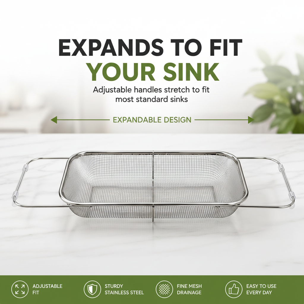 304 Expandable Over-the-Sink Colander Basket – Wash, Drain & Dry with Ease