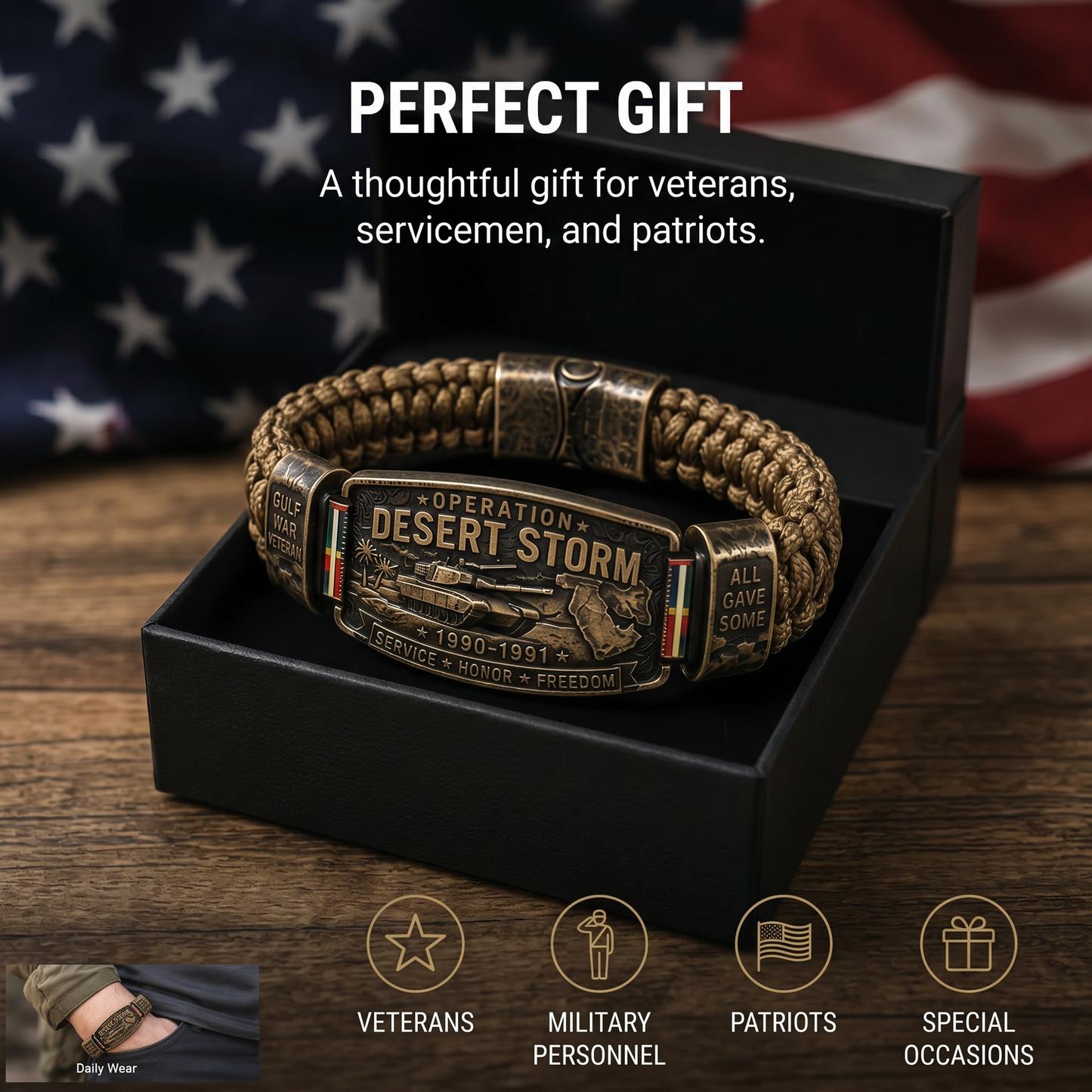💥SAVE 40% 🎖️ Operation Desert Storm Veteran Paracord Bracelet | Honor Gulf War 1990-1991 Service Members