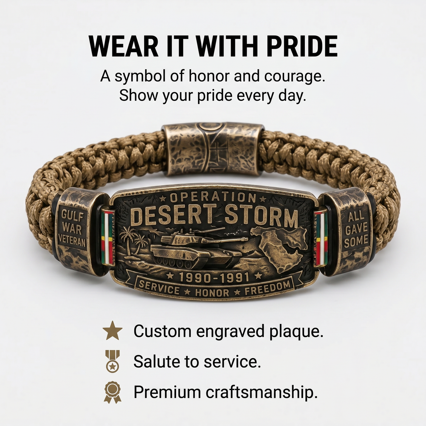💥SAVE 40% 🎖️ Operation Desert Storm Veteran Paracord Bracelet | Honor Gulf War 1990-1991 Service Members