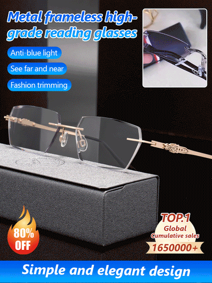 🎁50% OFF👓️Metal Frameless Highgrade Reading Glasses🔥Blocks Blue Light, Radiation, and ultraviolet rays, Relieves Eye Fatigue