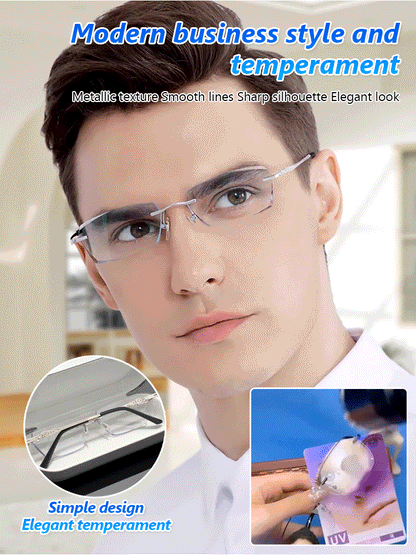 🎁50% OFF👓️Metal Frameless Highgrade Reading Glasses🔥Blocks Blue Light, Radiation, and ultraviolet rays, Relieves Eye Fatigue