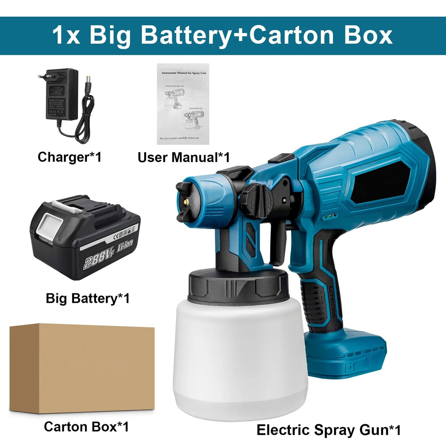 🎨 Cordless Electric Paint Sprayer – 1000ML High-Power Spray Gun with Battery