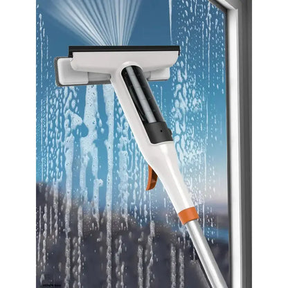 3-in-1 Glass Cleaning Kit with Spray, Wash and Scraper - Great for tall windows, shower doors and car windshields - Durable metal pole, includes silicone scraper
