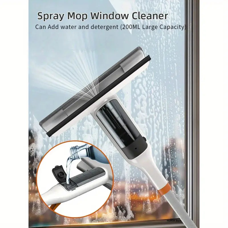 3-in-1 Glass Cleaning Kit with Spray, Wash and Scraper - Great for tall windows, shower doors and car windshields - Durable metal pole, includes silicone scraper