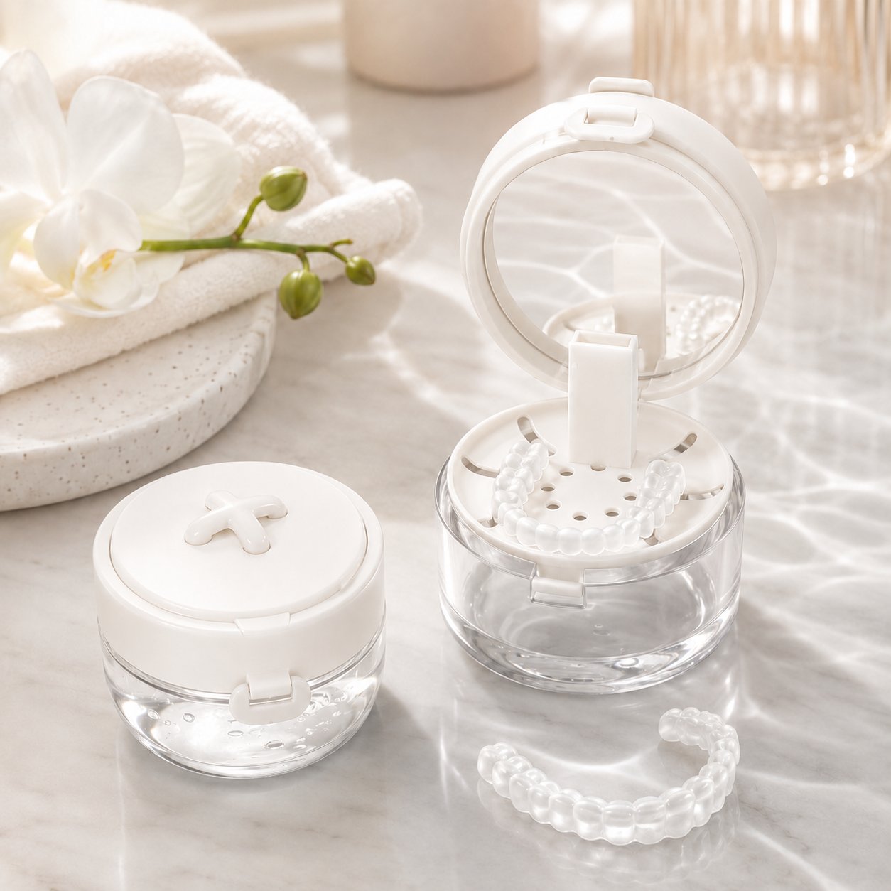💧 2-in-1 Retainer & Denture Cleaning Case with Magnetic Lift Tray