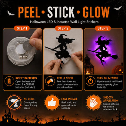 Halloween LED Wall Decor Lights, Peel & Stick Battery Powered Silhouette Stickers