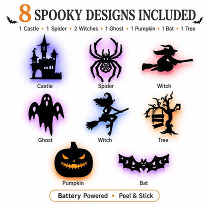 Halloween LED Wall Decor Lights, Peel & Stick Battery Powered Silhouette Stickers