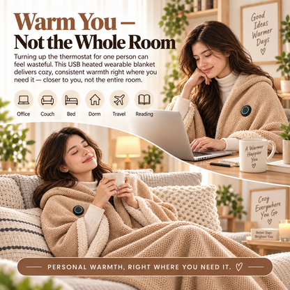USB Heated Wearable Blanket – 3 Heat Settings & Soft Double-Sided Comfort