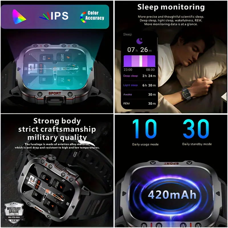 ⌚ Rugged Outdoor Smart Watch – HD Bluetooth Calling & 100+ Sports Modes