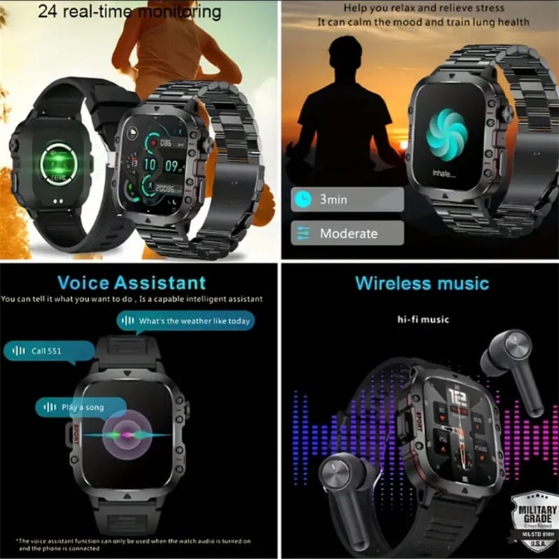 ⌚ Rugged Outdoor Smart Watch – HD Bluetooth Calling & 100+ Sports Modes