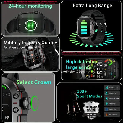 ⌚ Rugged Outdoor Smart Watch – HD Bluetooth Calling & 100+ Sports Modes