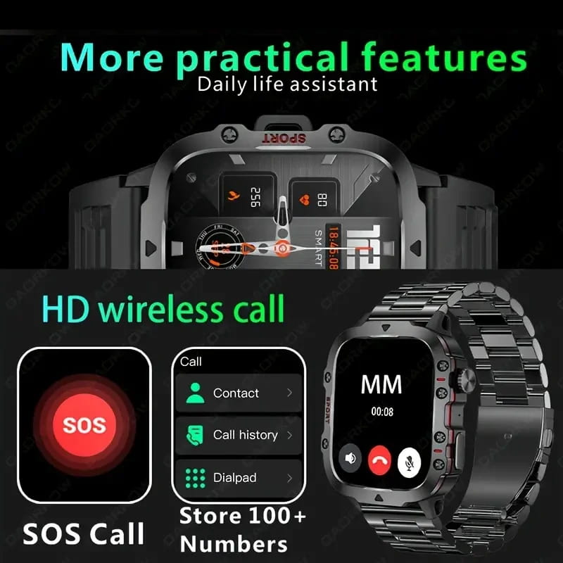 ⌚ Rugged Outdoor Smart Watch – HD Bluetooth Calling & 100+ Sports Modes