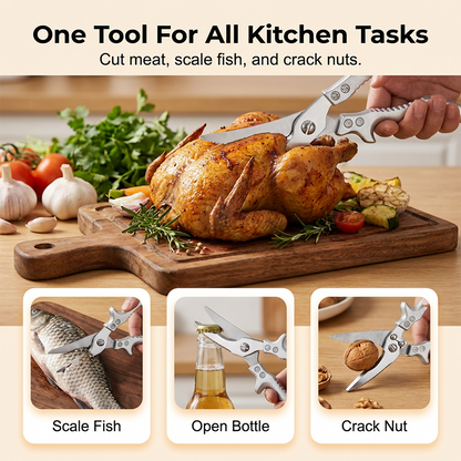 ✂️ 5-in-1 Kitchen Shears – Cut, Crack, Open & Scale With One Powerful Tool
