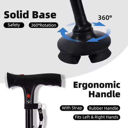 Multifunctional Folding Elderly Cane – Adjustable height, ergonomic grip