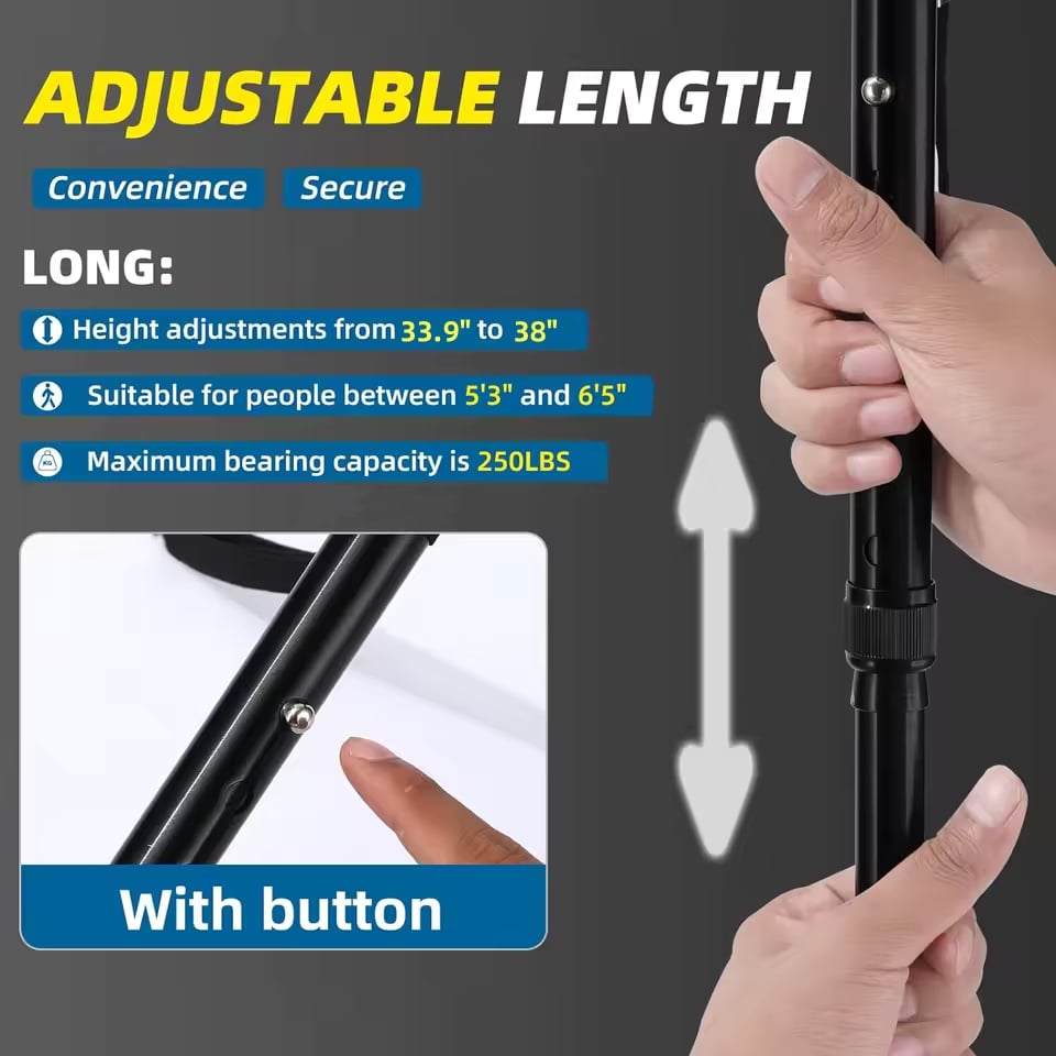 Multifunctional Folding Elderly Cane – Adjustable height, ergonomic grip