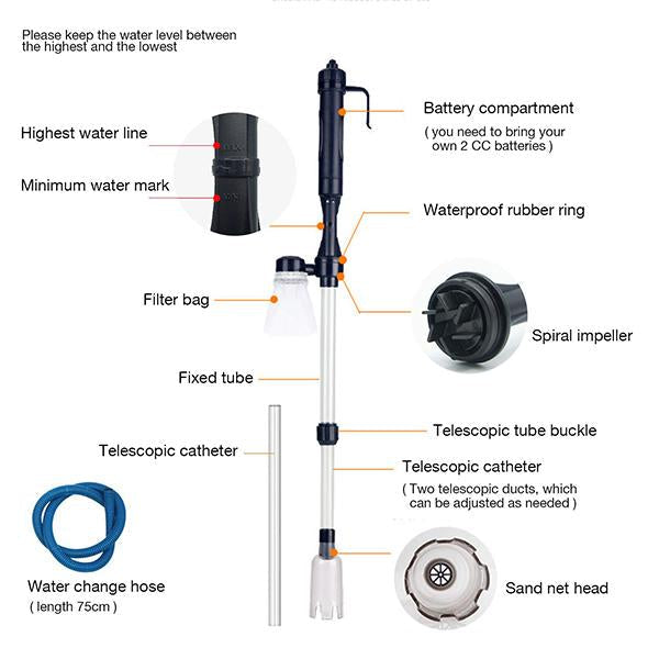 🐠50% OFF NOW! Electric Aquarium Gravel Cleaner – Powerful Suction Fish Tank Vacuum Siphon, Easy Gravel Cleaning & Water Changing, Automatic Aquarium Maintenance Tool